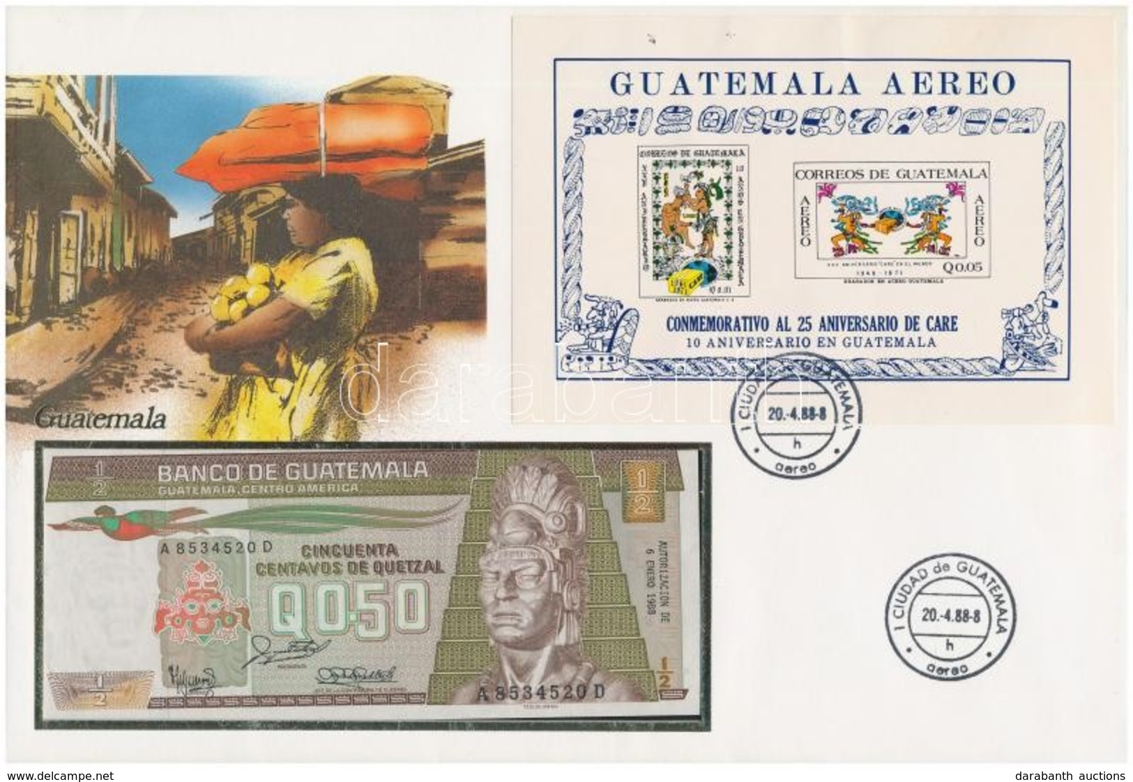 Guatemala 1988. 50c Felbélyegzett Borítékban, Bélyegzéssel T:I 
Guatemala 1988. 50 Centavos In Envelope With Stamp And C - Sin Clasificación