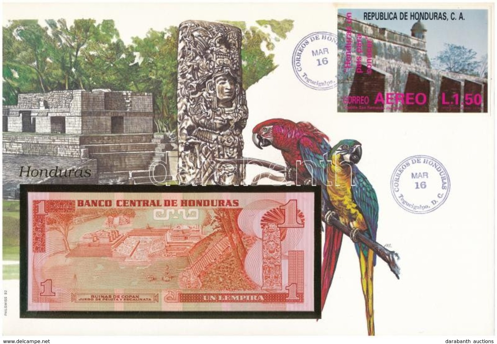 Honduras 1989. 1L Felbélyegzett Borítékban, Bélyegzéssel T:I 	
Honduras 1989. 1 Lempira In Envelope With Stamp And Cance - Sin Clasificación