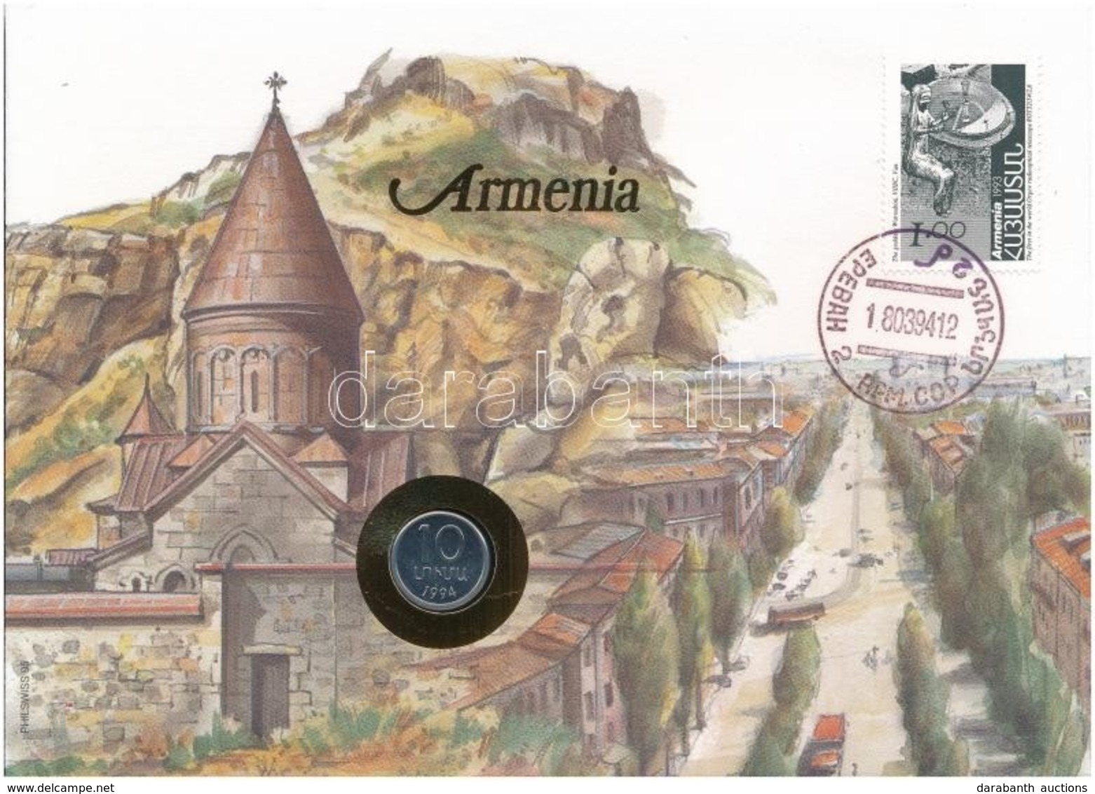 Örményország 1994. 10d Felbélyegzett Borítékban, Bélyegzéssel, Német Nyelvű Leírással T:I 
Armenia 1994. 10 Dram In Enve - Sin Clasificación