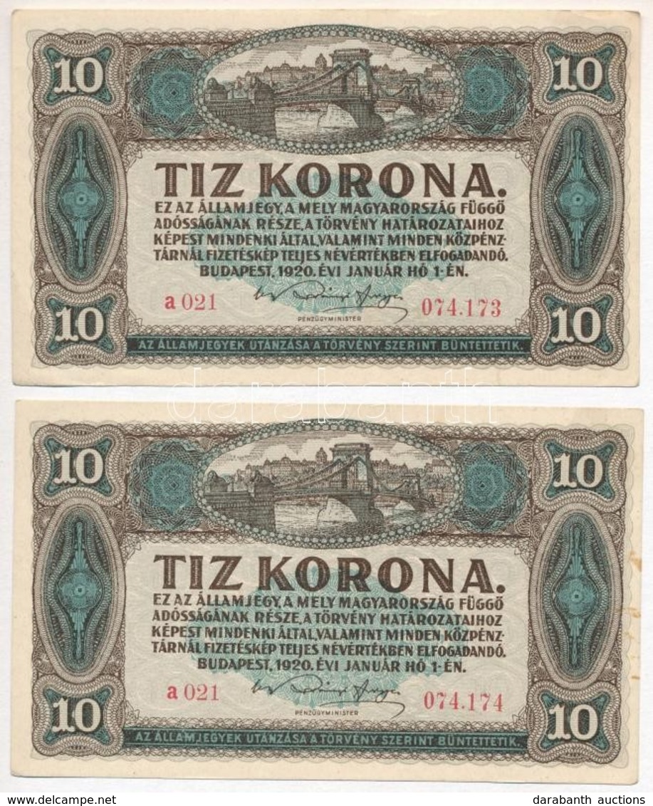 1920. 10K (2x) Sorszámkövetők T:II
Adamo K14 - Sin Clasificación