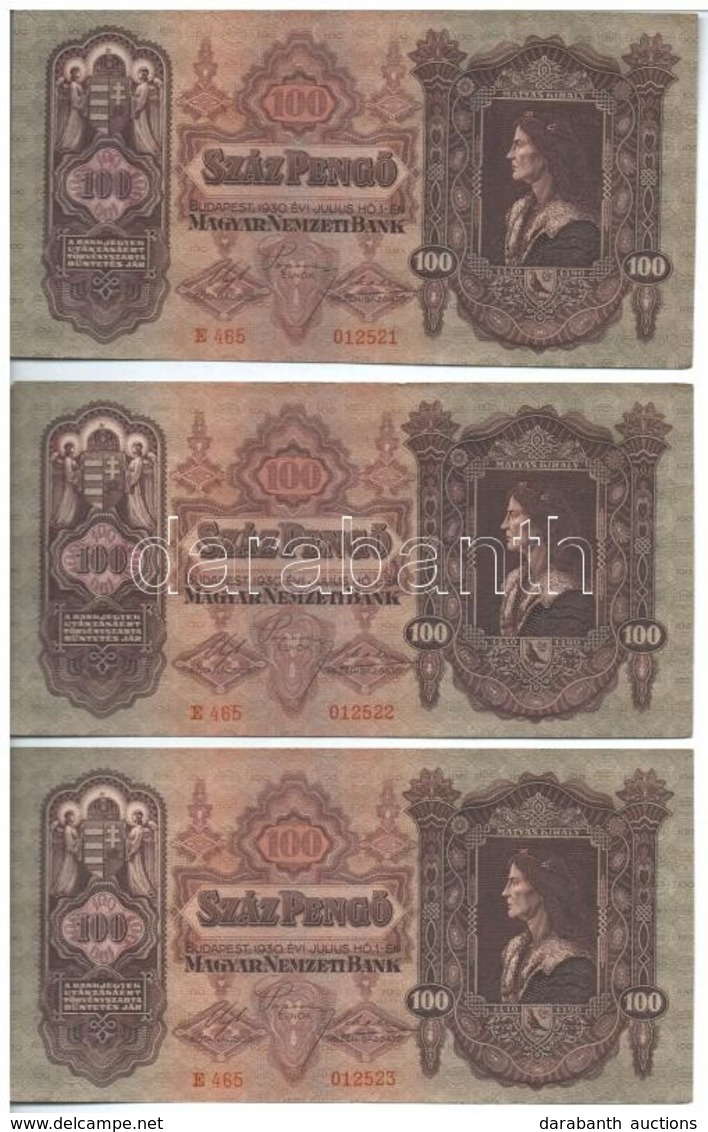 1930. 100P (3x) Sorszámkövetők T:II - Sin Clasificación