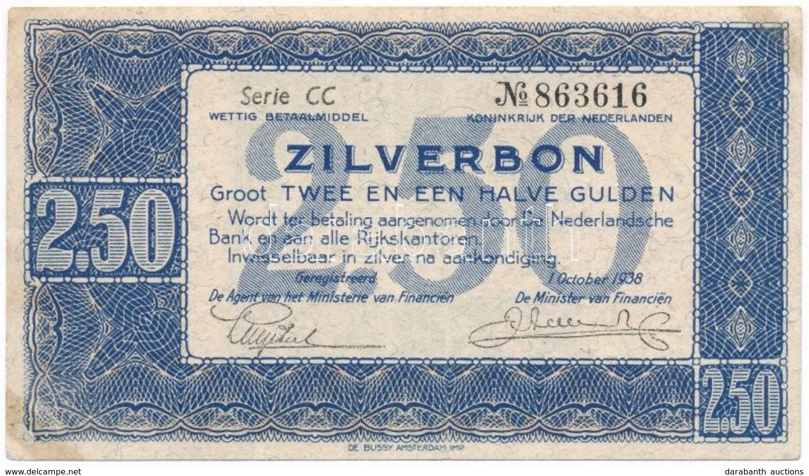 Hollandia 1938. 2 1/2G T:III
Netherlands 1938. 2 1/2 Gulden C:F - Ohne Zuordnung