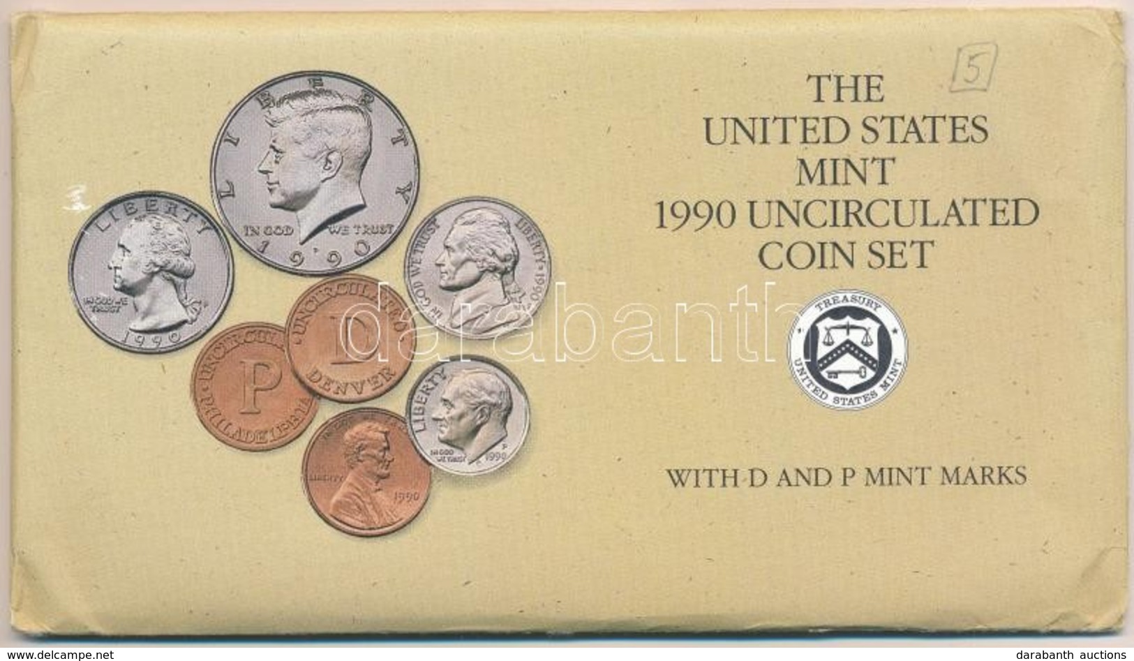 Amerikai Egyesült Államok 1990P 1c-1/2$ (5xklf) + 'Philadelphia' Zseton Forgalmi Sor Lezárt Fóliatokban T:1,1- 
USA 1990 - Sin Clasificación