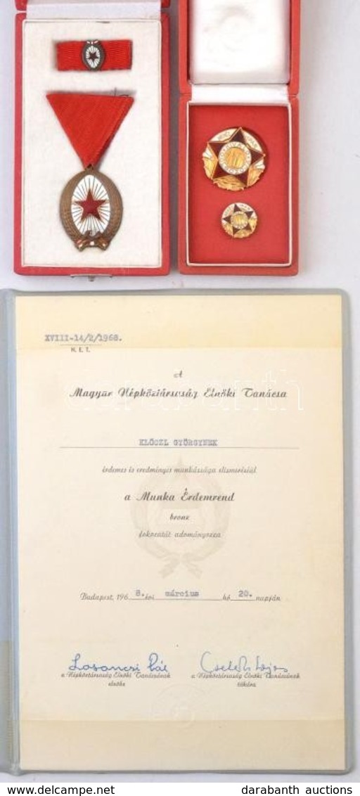 1964. 'Munka Érdemrend' Bronz Fokozata, Br Zománcozott Kitüntetés Mellszalaggal, Miniatűrrel, Tokban, 1986-os Adományozó - Ohne Zuordnung