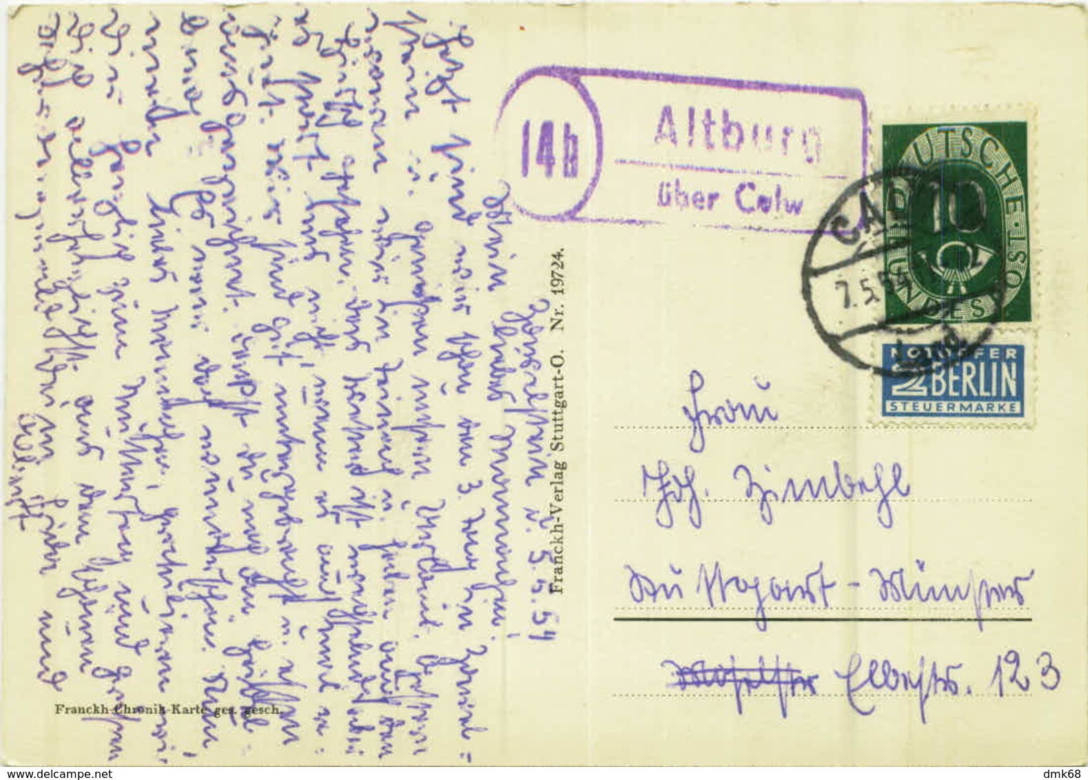 AK GERMANY - BAD TEINACH - POSTMARK ALTBURG UBER COLW  - 1940s (5907) - Bad Teinach