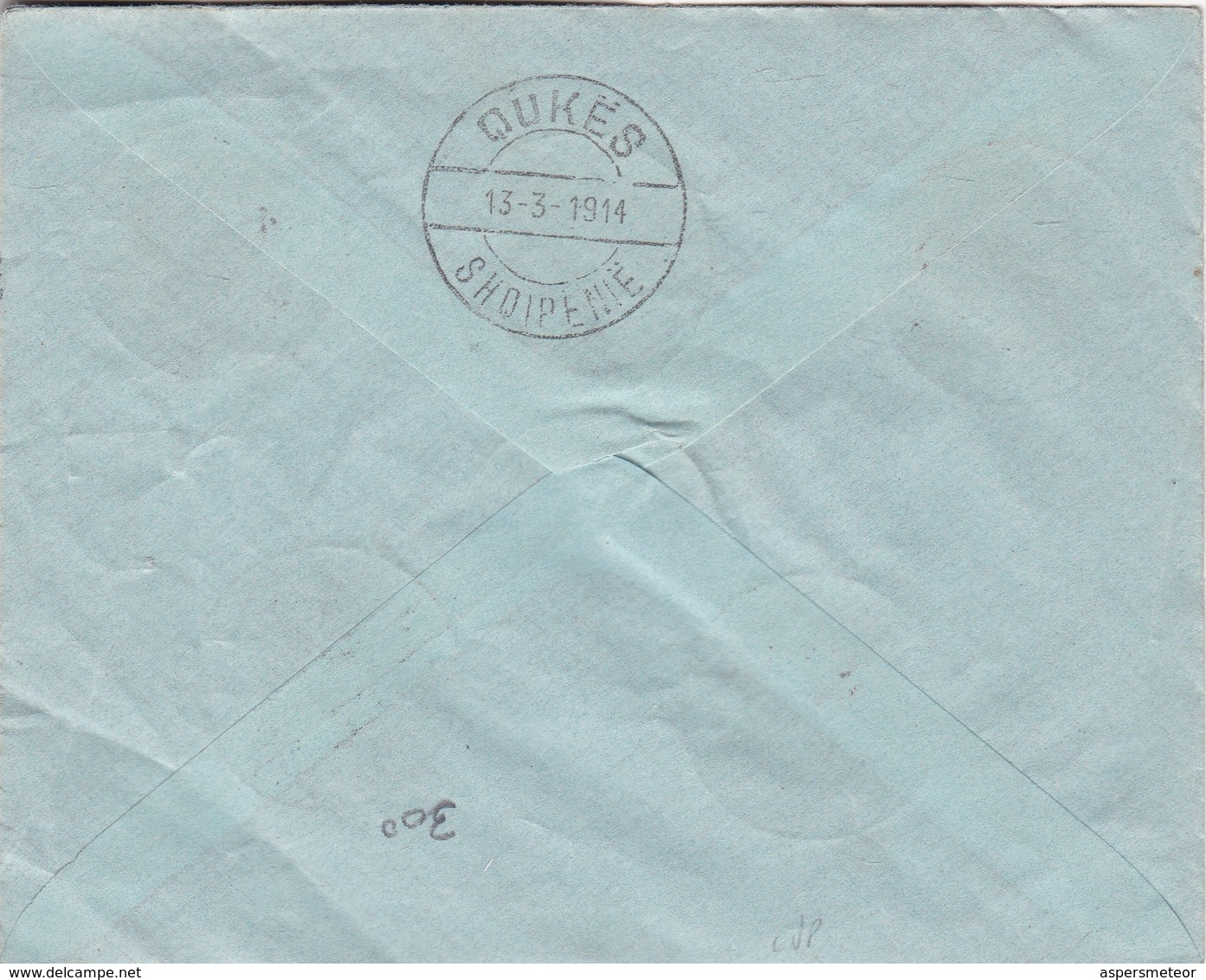 SHQIPERIA E LIRE - CIRCULATED ENVELOPE FROM ELBASAN TO QUKES IN 1914. "TAKSE".  MIXED STAMPS, PLUSIEURS TIMBRES  -LILHU - Albanië