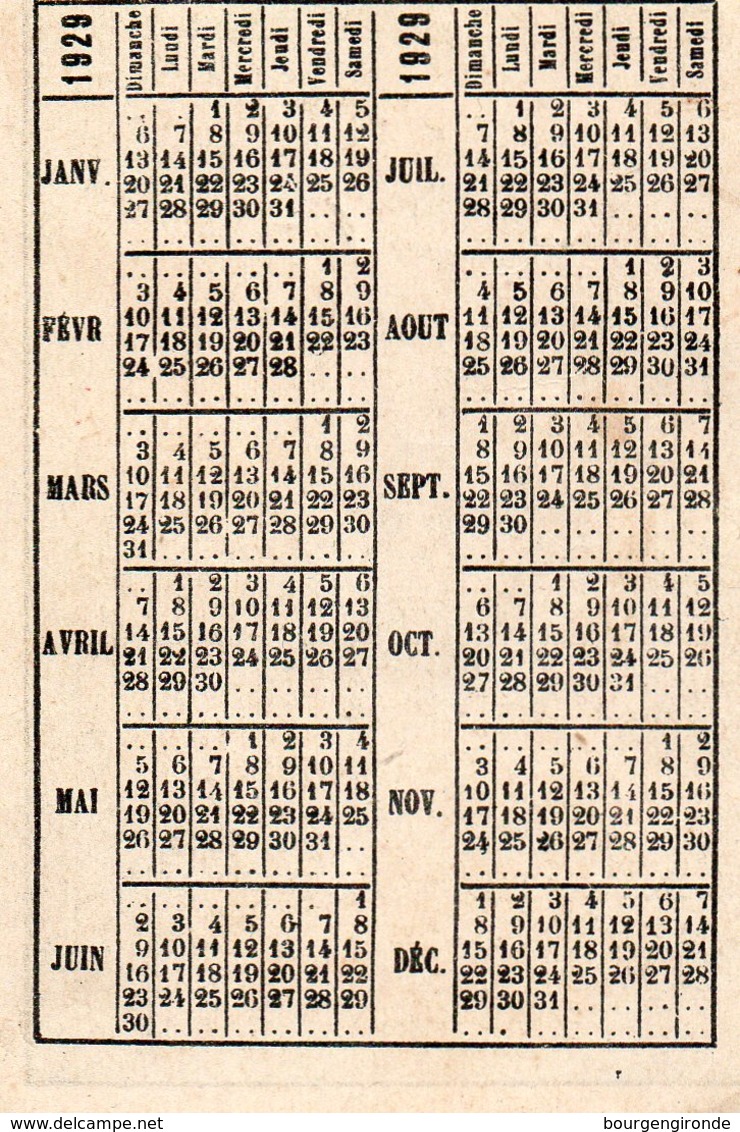 HAUTERIVE PRES VICHY EAU MINERALE NATURELLE CALENDRIER 1929 - Petit Format : 1921-40