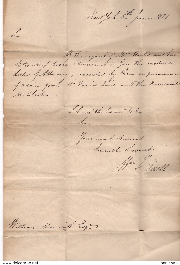 (R30) NEW YORK TO PHILADELPHIA - 37 1/2 DUE - RED CANCEL - 1821. - …-1845 Préphilatélie