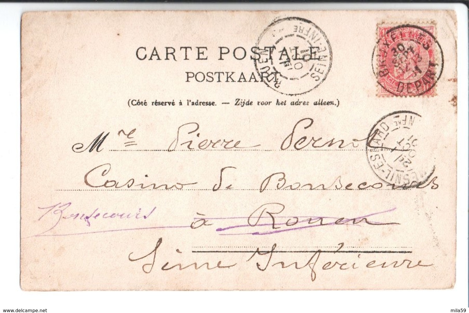 Bruxelles. Manneken Pis. De J. Pernot à Pierre Pernot Casino De Bonsecours . 1901. - Autres & Non Classés