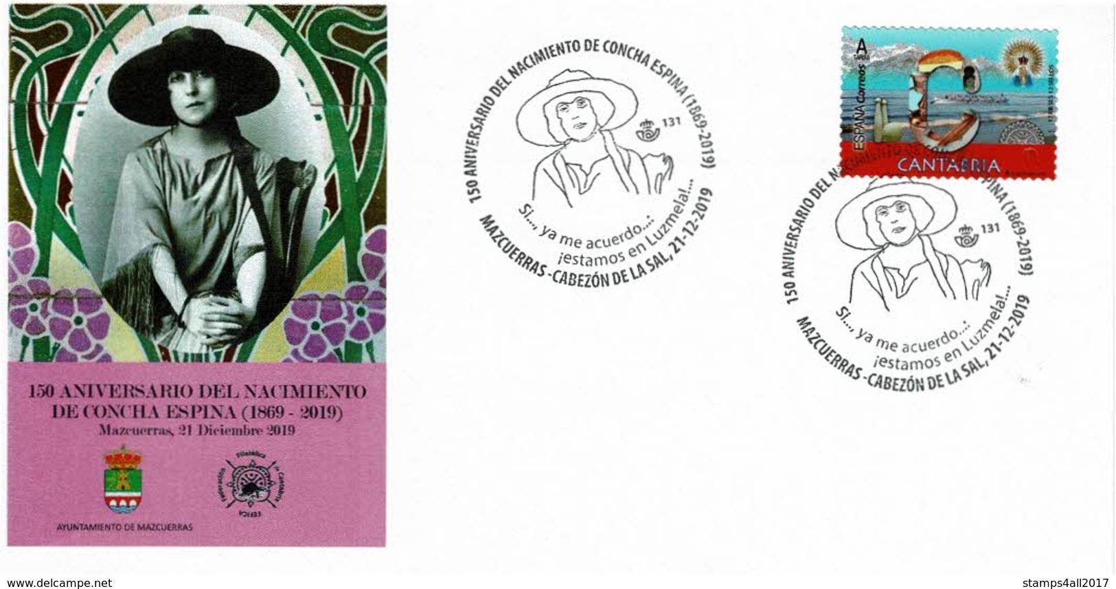 2019 SPAIN. Cover With Special Cancellation Female Writer Concha Espina. Mazcuerras, Cantabria. Feminist - Lettres & Documents