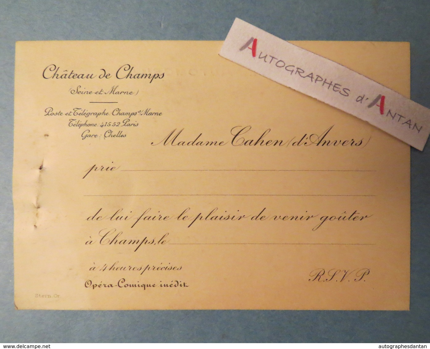 Château De Champs Mme Cahen D'Anvers Carton Invitation Opéra Comique Plan Route Automobile Noisy Le Grand Gare Chelles - Documentos Históricos