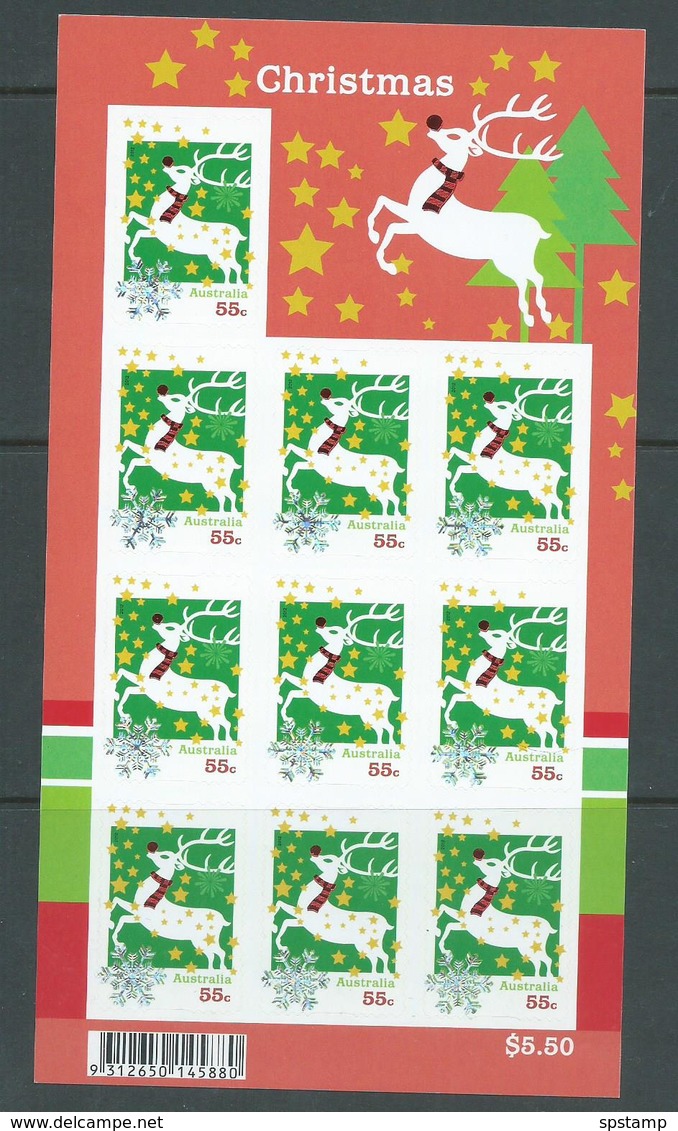 Australia 2012 Christmas 55c Reindeer Embellished Sheet Of 10 Self Adhesive MNH - Neufs
