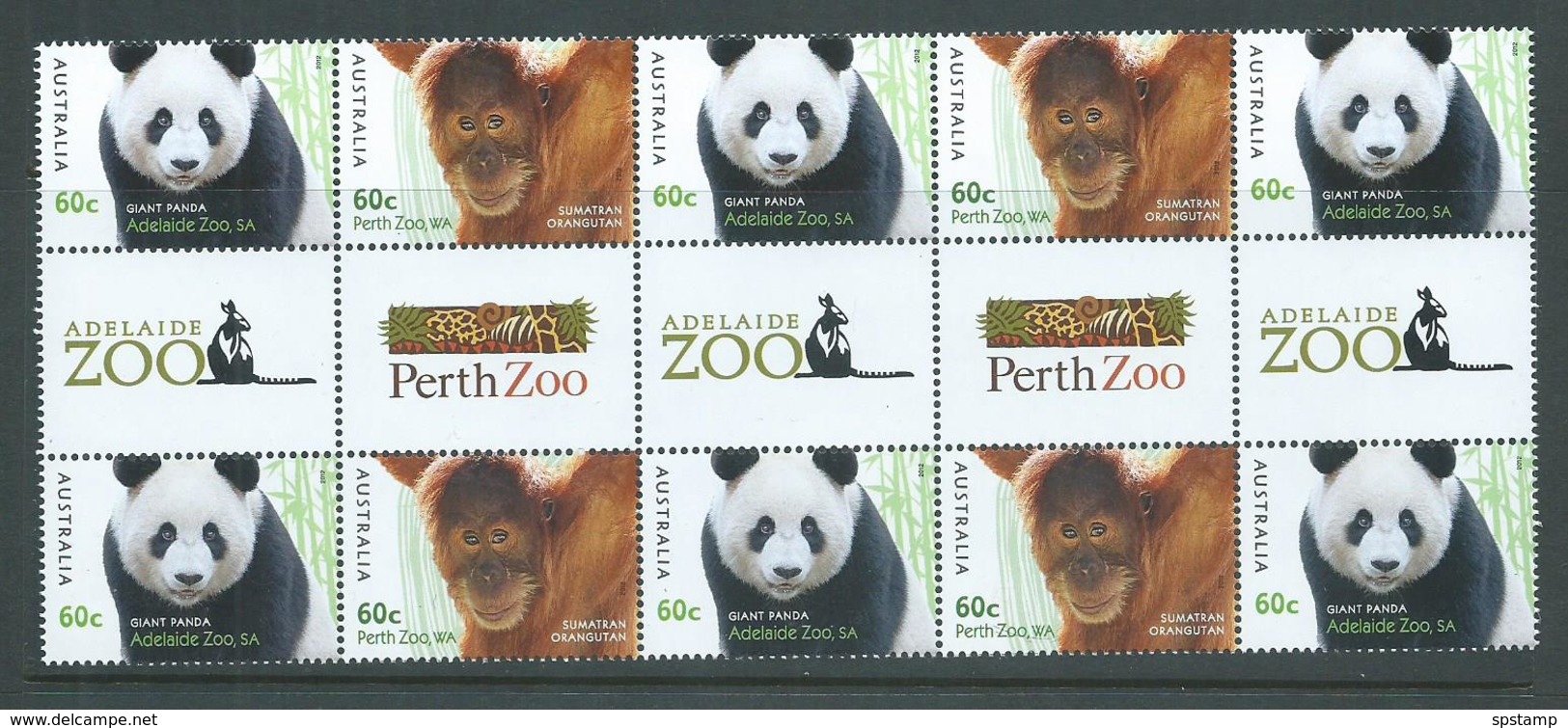 Australia 2012 Zoo Animals Panda & Orangutang Gutter Strip Of 10 MNH - Mint Stamps