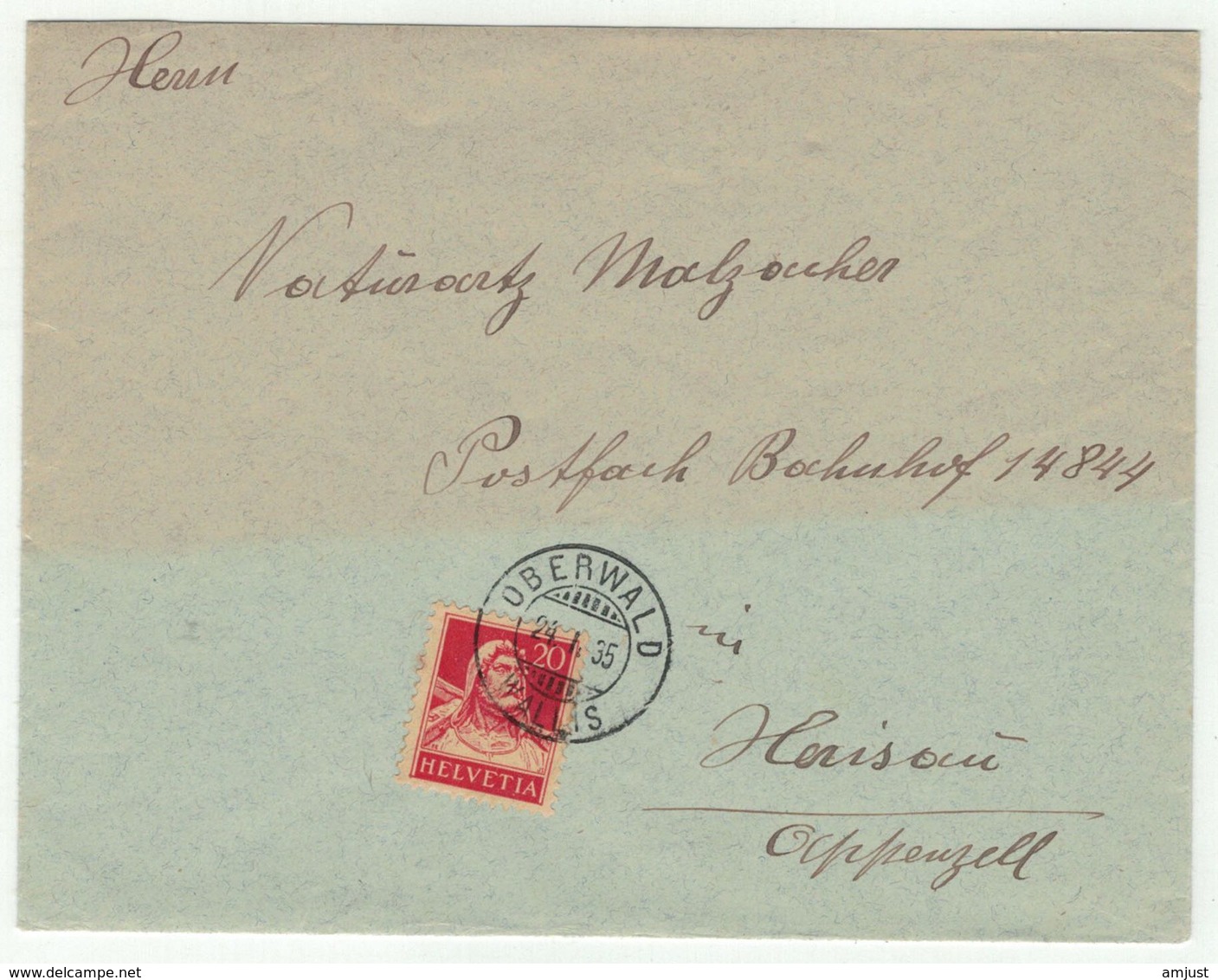 Suisse // Schweiz // Switzerland //  1907-1939 //  Lettre Pour Herisau Au Départ De Oberwald 24.01.1935 - Lettres & Documents