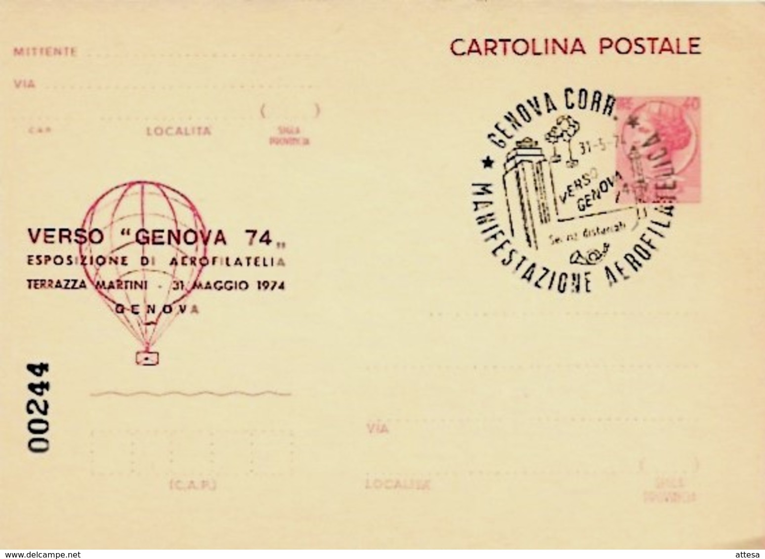 C.P. £ 40 Siracusana VERSO GENOVA 74 - Esposizione Di Aerofilatelia - Esposizioni Filateliche