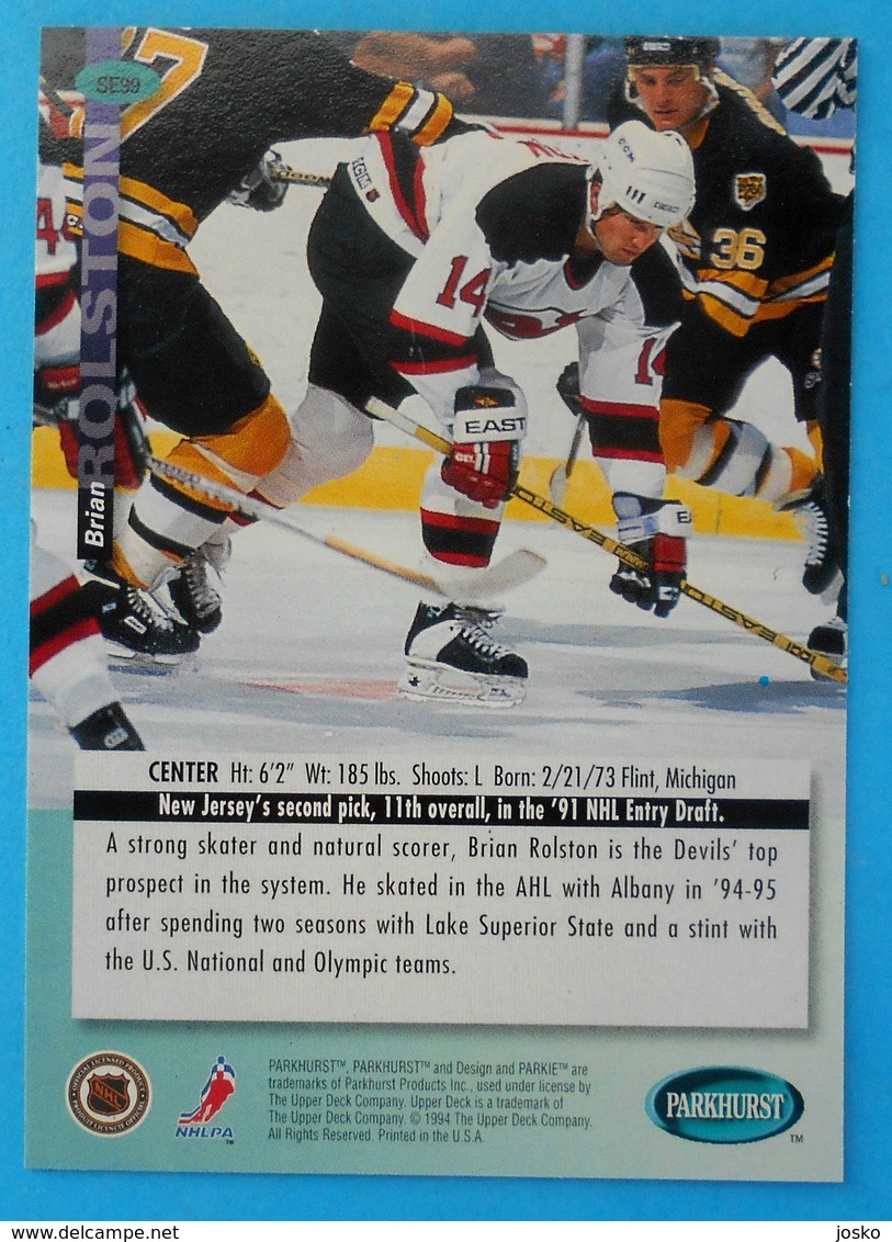 1994-95 Parkhurst Ice Hockey BRIAN ROLSTON Usa Boston Bruins New Jersey Devils Colorado Avalanche New York Islanders - 1990-1999