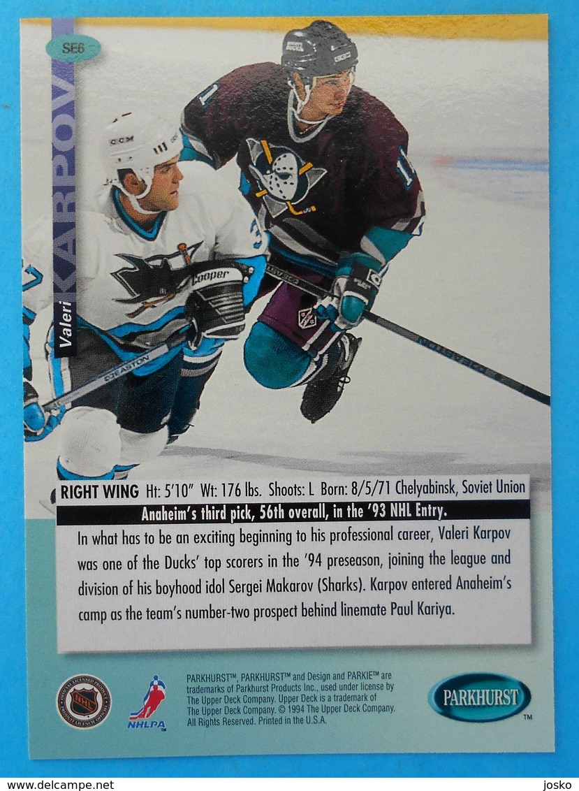 1994-95 Parkhurst Ice Hockey VALERI KARPOV Russia Anaheim Ducks Metallurg Magnitogorsk HC Lada Togliatti Dynamo Moscow - 1990-1999