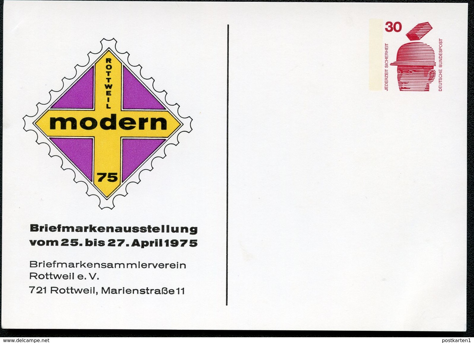 Bund PP68 D2/008-I ROTTWEIL BRIEFMARKENAUSSTELLUNG 1975  NGK 3,00 € - Private Postcards - Mint