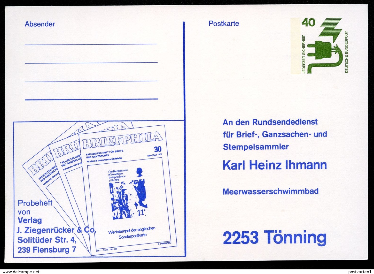 Bund PP69 B2/011 RUNDSENDEDIENST IHMANN TÖNNING Ungebraucht 1977  NGK 4,00 € - Private Postcards - Mint