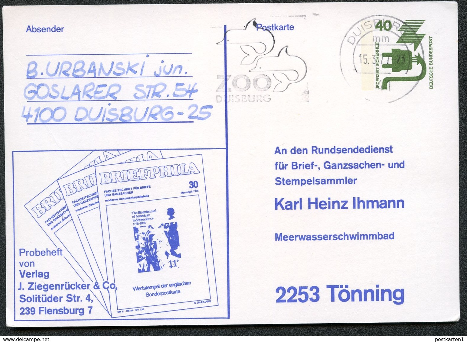 Bund PP69 B2/011 RUNDSENDEDIENST IHMANN TÖNNING Gebraucht 1977  NGK 3,00 € - Cartes Postales Privées - Oblitérées