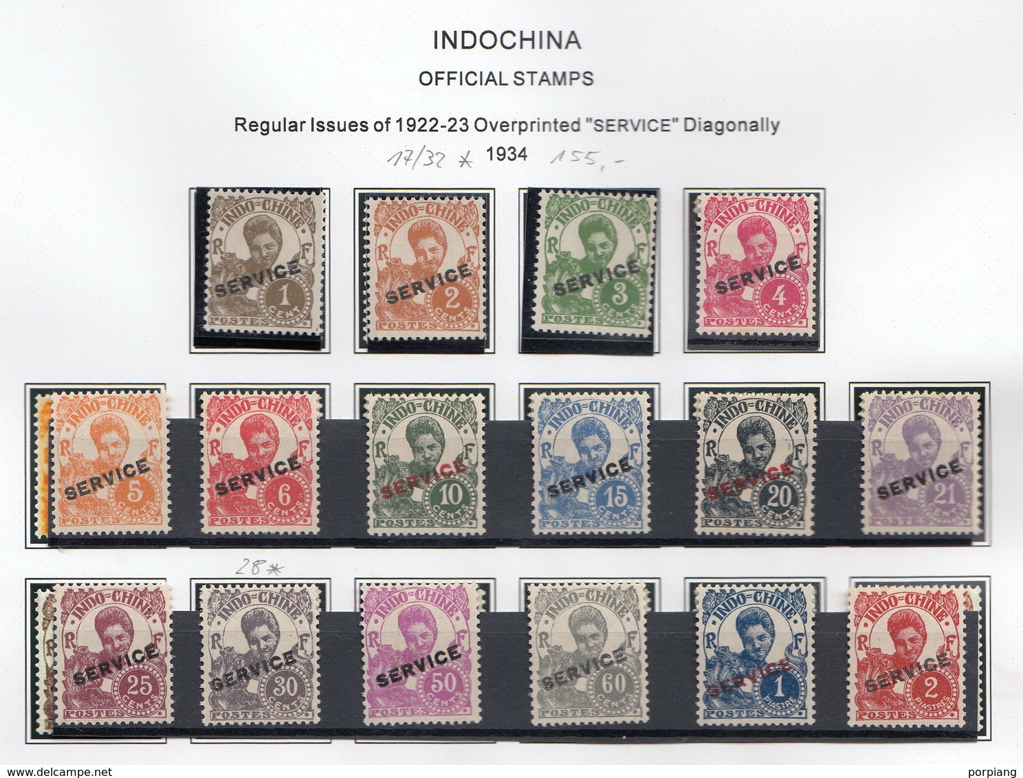 Indochina 1934 Mi 17 – 34 - Unused Stamps
