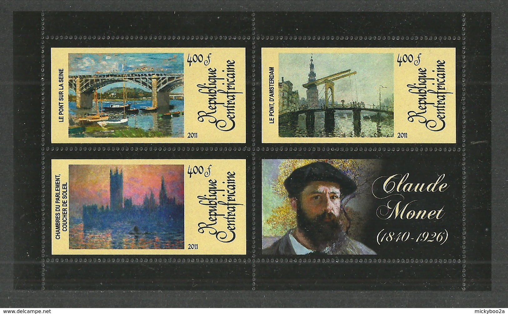 CENTRAL AFRICA 2011 ART PAINTINGS MONET ARCHITECTURE BRIDGES M/SHEET MNH - Zentralafrik. Republik