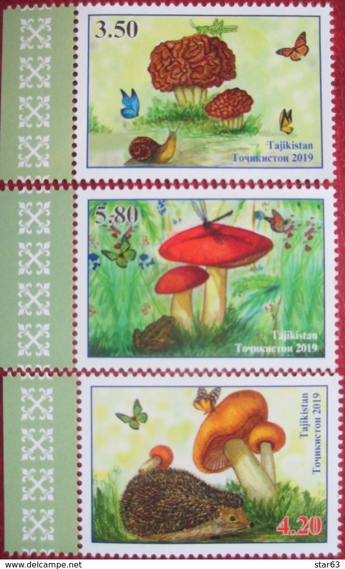 Tajikistan  2019  Mushrooms ( Butterflies, Hedgehog, Frog)  3 V Perforated   MNH - Tadjikistan