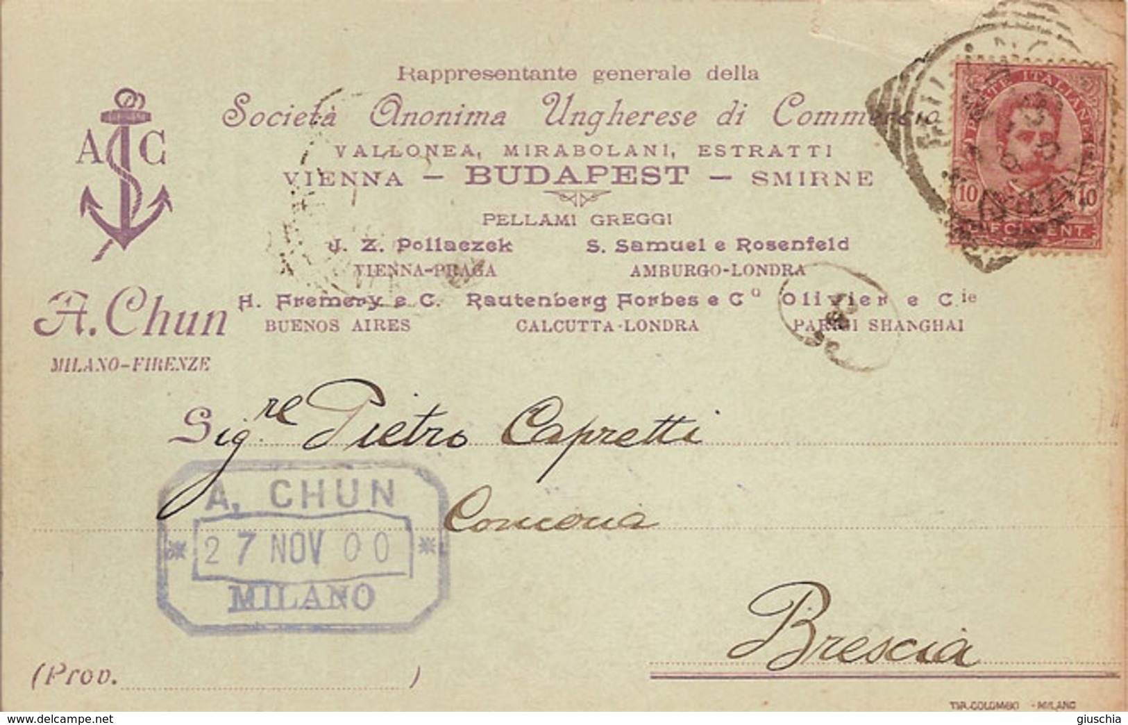 (C).Società Anonima Ungherese Di Commercio.Cartolina Commerciale  Del 27 Nov 1900.Ottime Condizioni (148-a18) - Mercanti