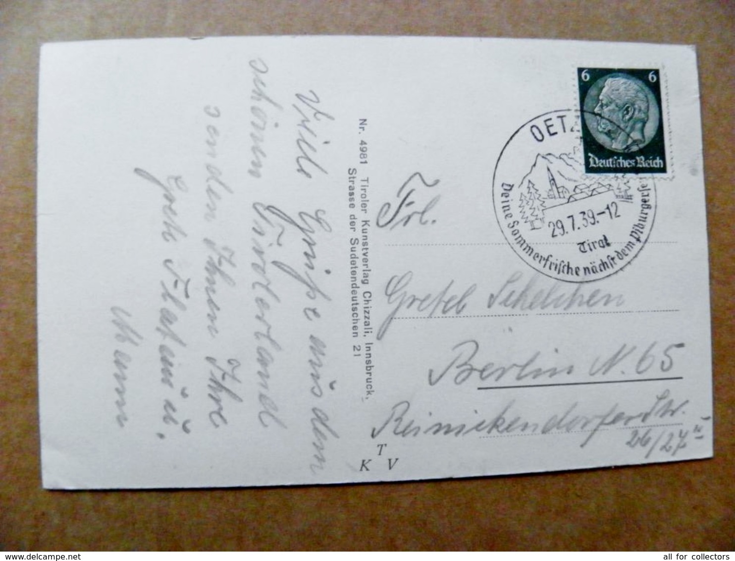 Post Card Carte Karte Germany Deutsches Reich Mountains Berge Montagnes 1939 Olz Olztal Special Cancel - Covers & Documents