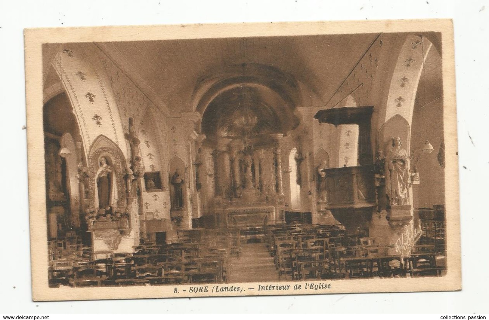 Cp, 40 , SORE ,intérieur De L'église ,  Vierge - Sore