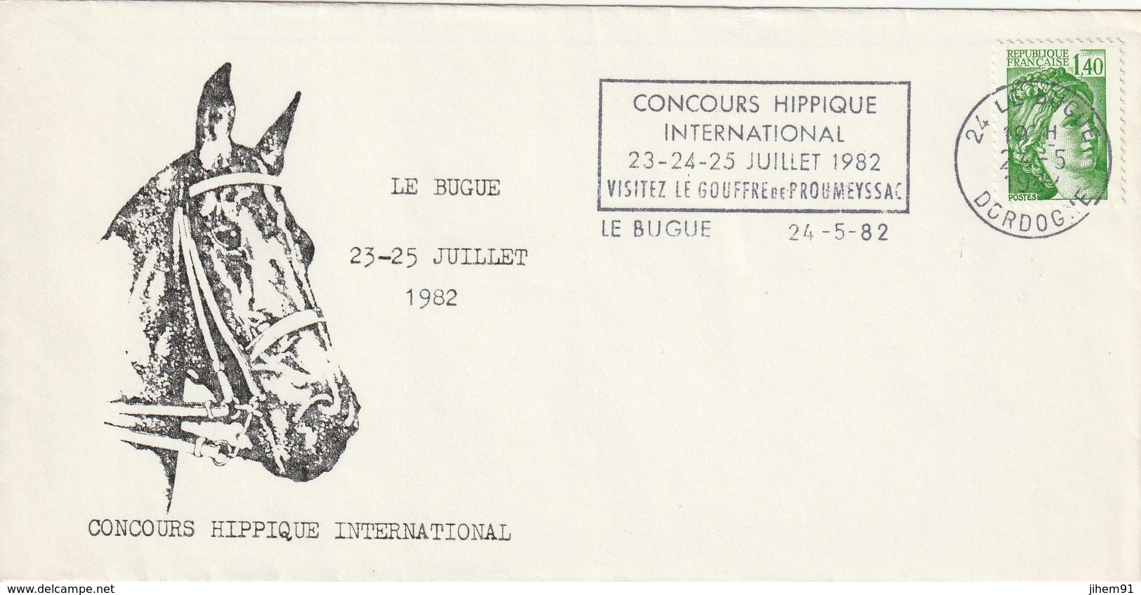 Env. De "Le Bugue - 24, Dordogne" Du 24-05-1982, "Concours Hippique International" Sur YT 2154 - Oblitérations Mécaniques (flammes)