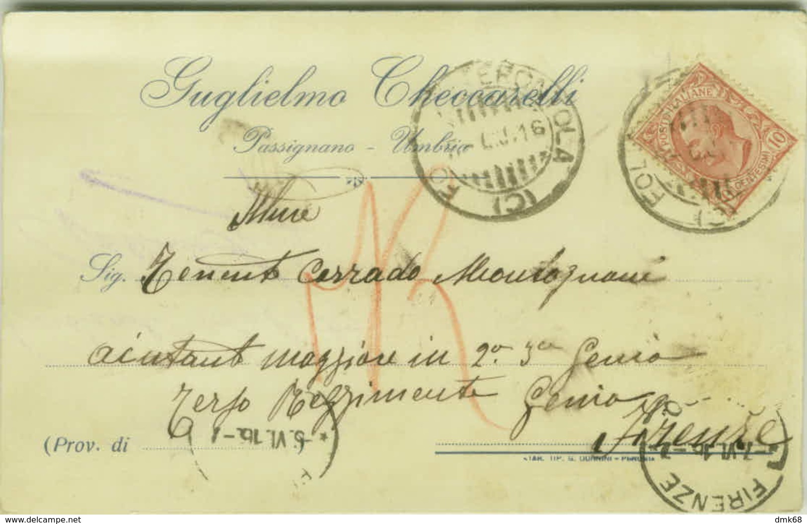 PASSIGNANO SUL TRASIMENO ( PERUGIA ) GUGLIELMO CHECCARELLI - CARTOLINA AUTOGRAFA - 1916 (3966) - Perugia