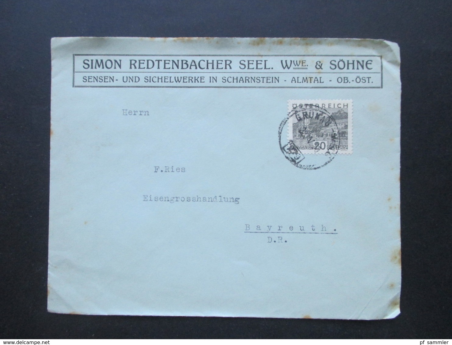 Österreich 1930 Landschaften Nr. 503 EF Firmenbrief Simon Redtenbacher Sichelwerk Scharnstein Mit Bahnpost Stempel - Covers & Documents