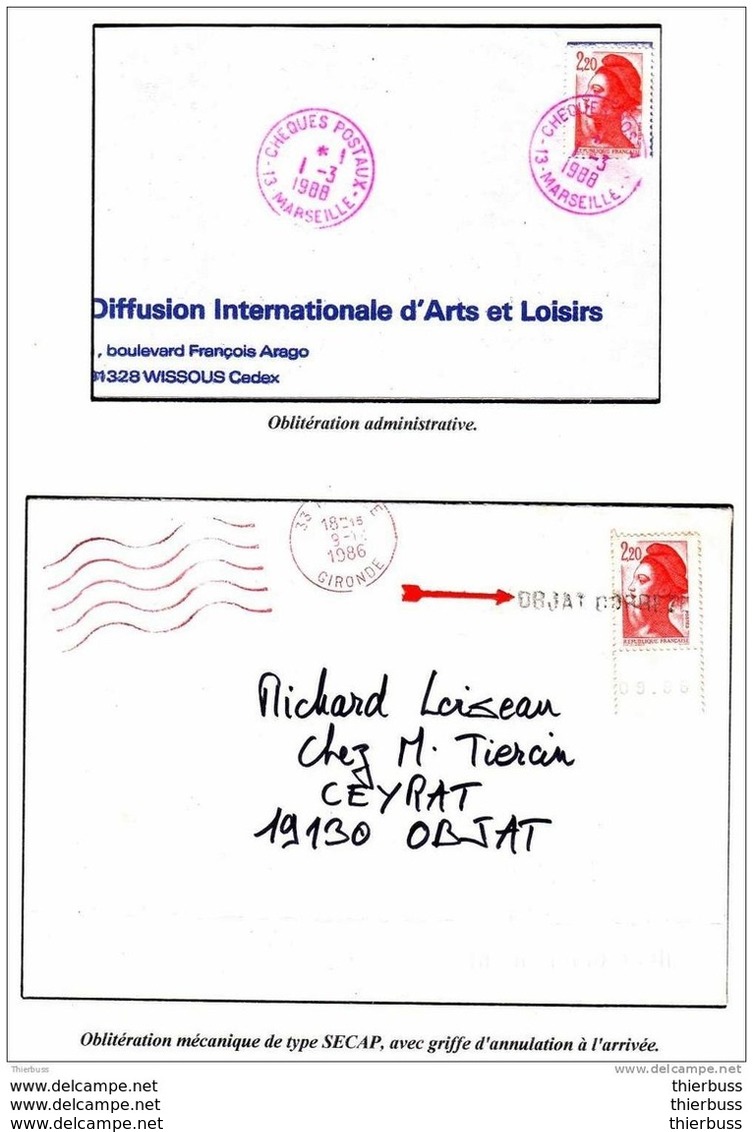 2F20 LIBERTE 2 Lettres Avec Oblitérations Rouge Cachet Manuel Et Secap - Covers & Documents