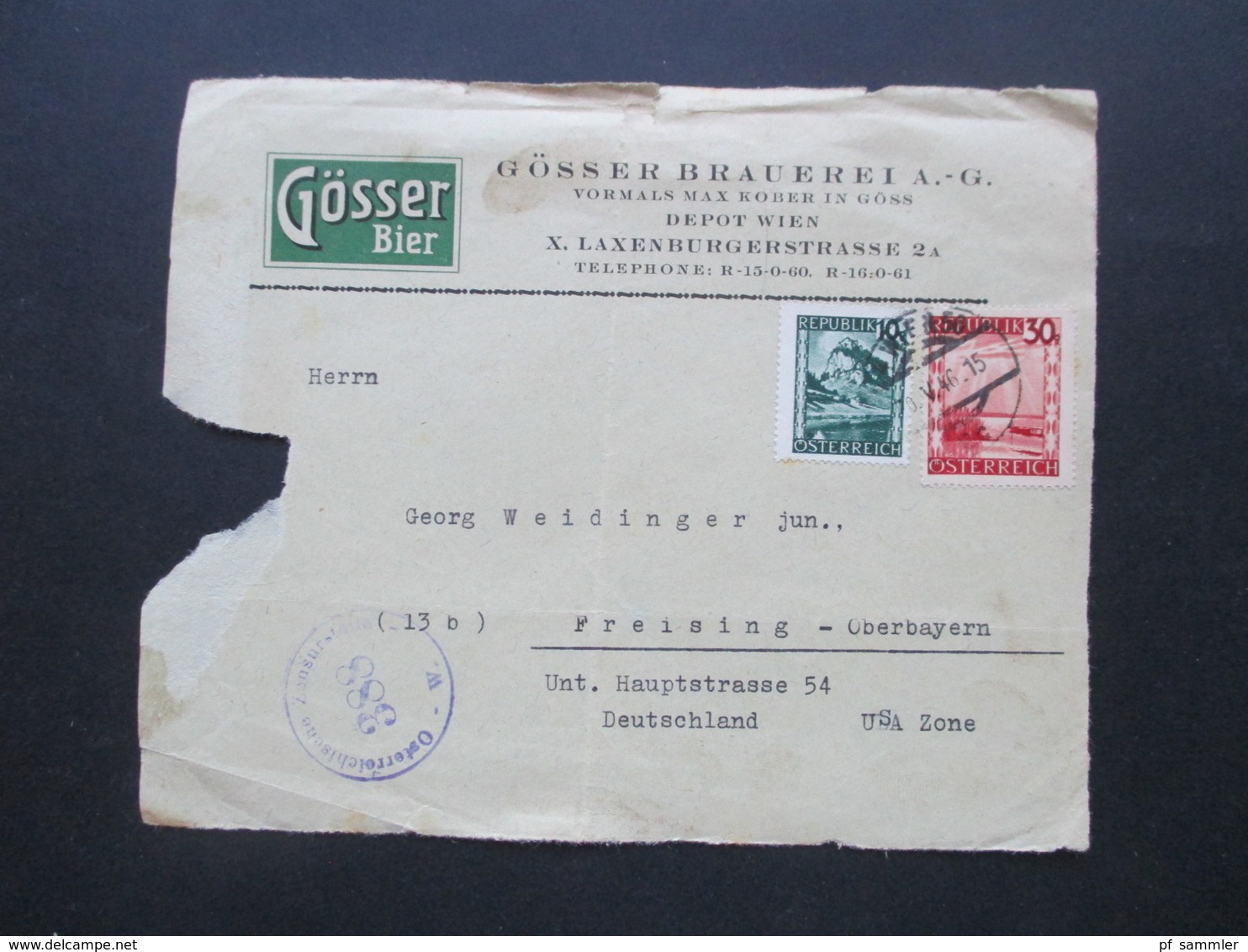 Österreich 1946 - 48 6 Vorderseiten Mit Freimarken Landschaften Einschreiben / Express 1x Gösser Bier Und Zensurstempel - Briefe U. Dokumente