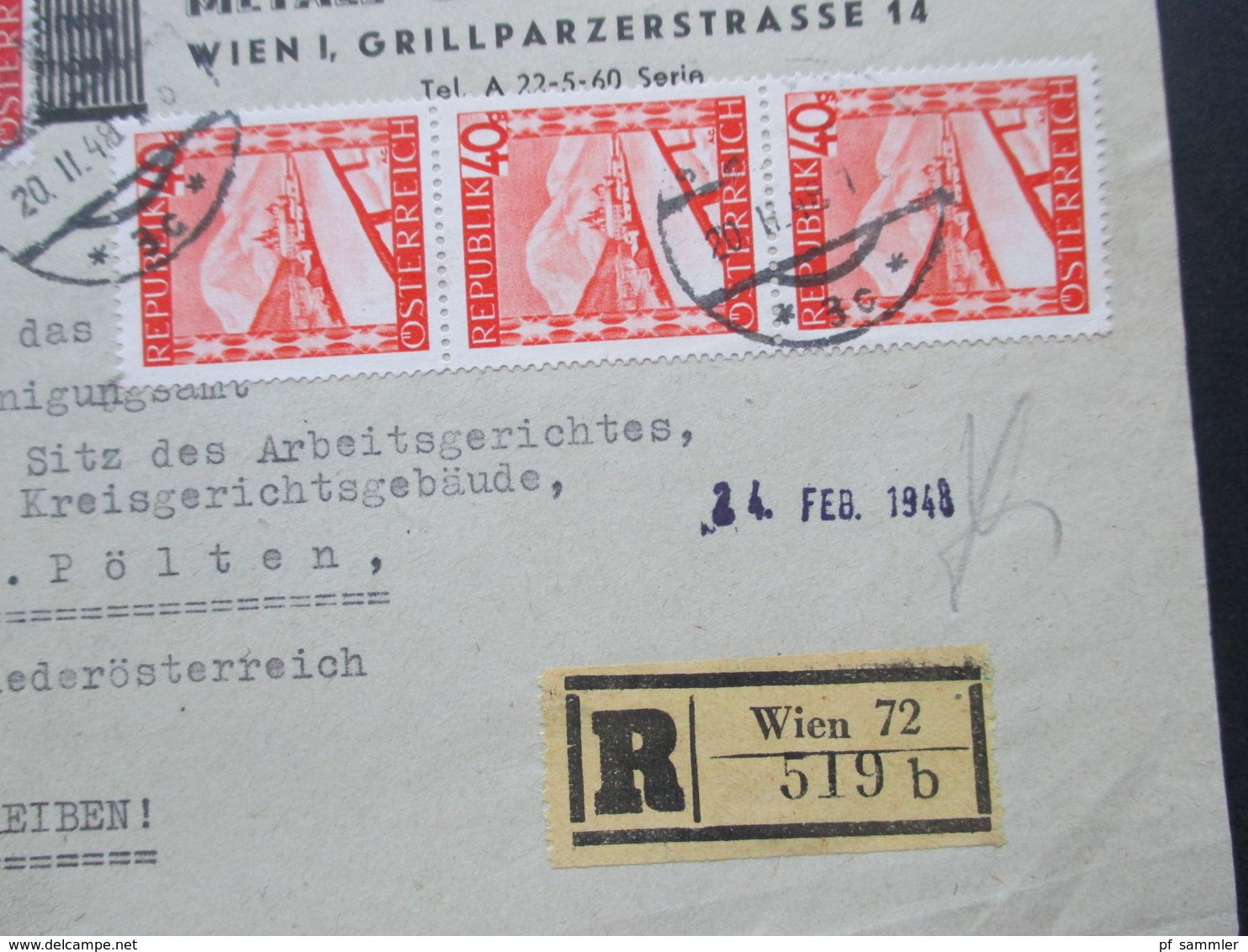 Österreich 1946 - 48 6 Vorderseiten mit Freimarken Landschaften Einschreiben / Express 1x Gösser Bier und Zensurstempel