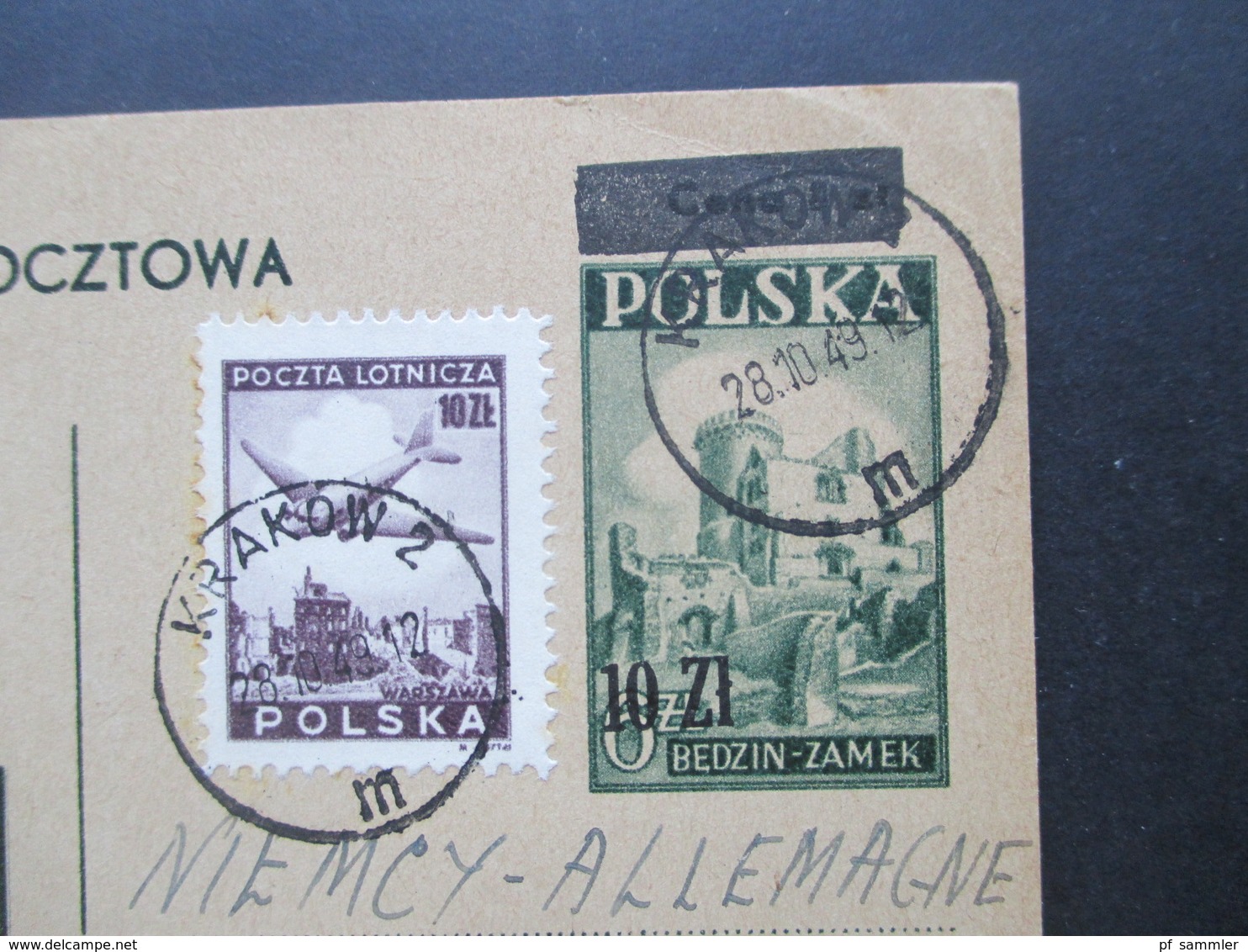 Polen 1949 Polen Ganzsache P 107 Mit Überdruck P 125 Typ V (?) Mit Zusatzfrankatur Von Krakow Nach Wittingen - Lettres & Documents