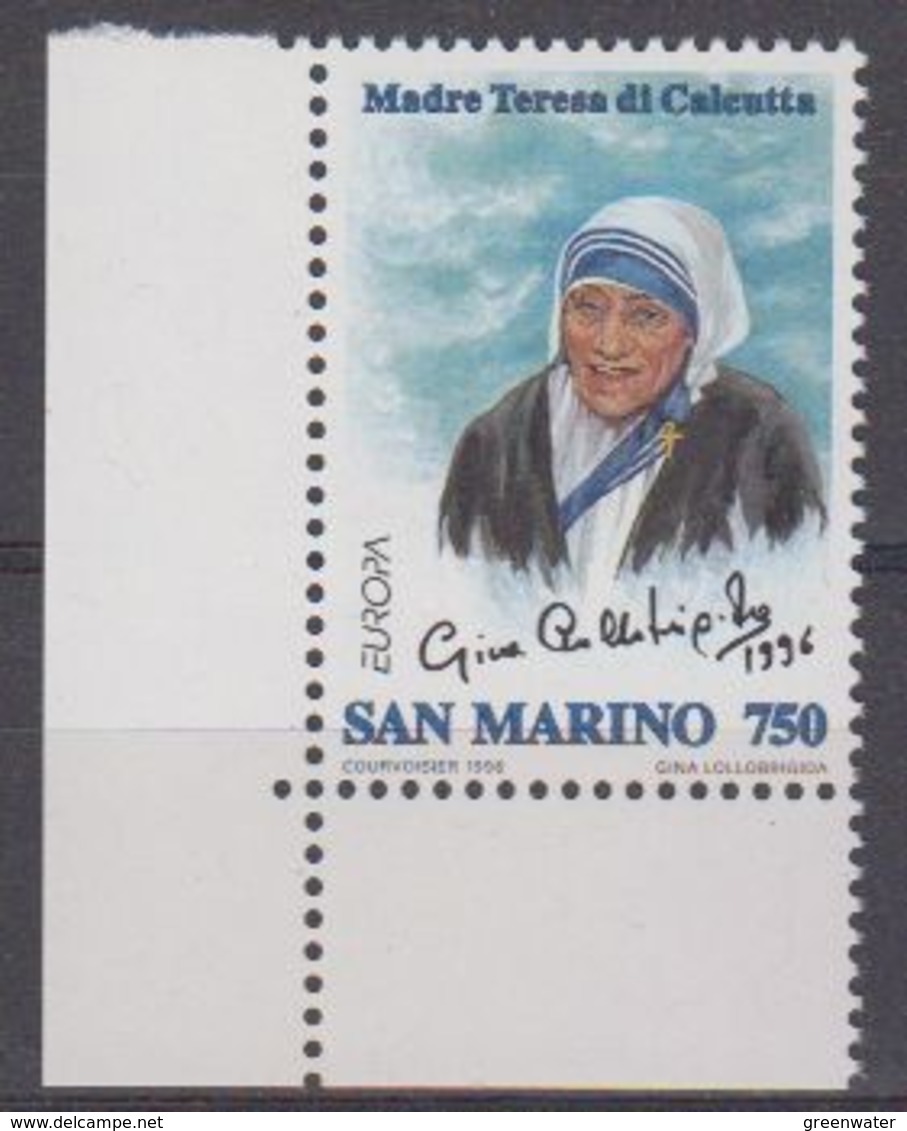Europa Cept 1996 San Marino 1v  (corner) ** Mnh (45587A) Mother Teresa - 1996