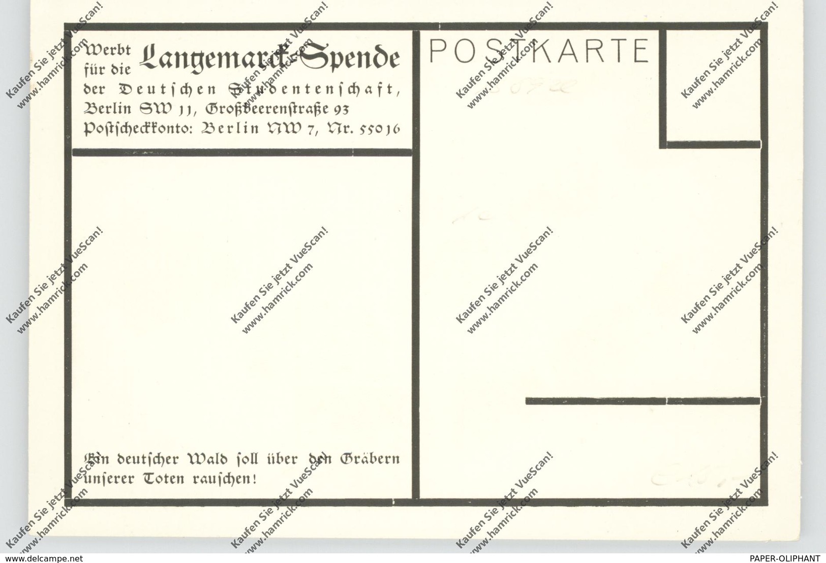 B 8920 LANGEMARK - POELKAPELLE, Langemarck-Spende, "Ein Deutscher Wald...." - Langemark-Poelkapelle