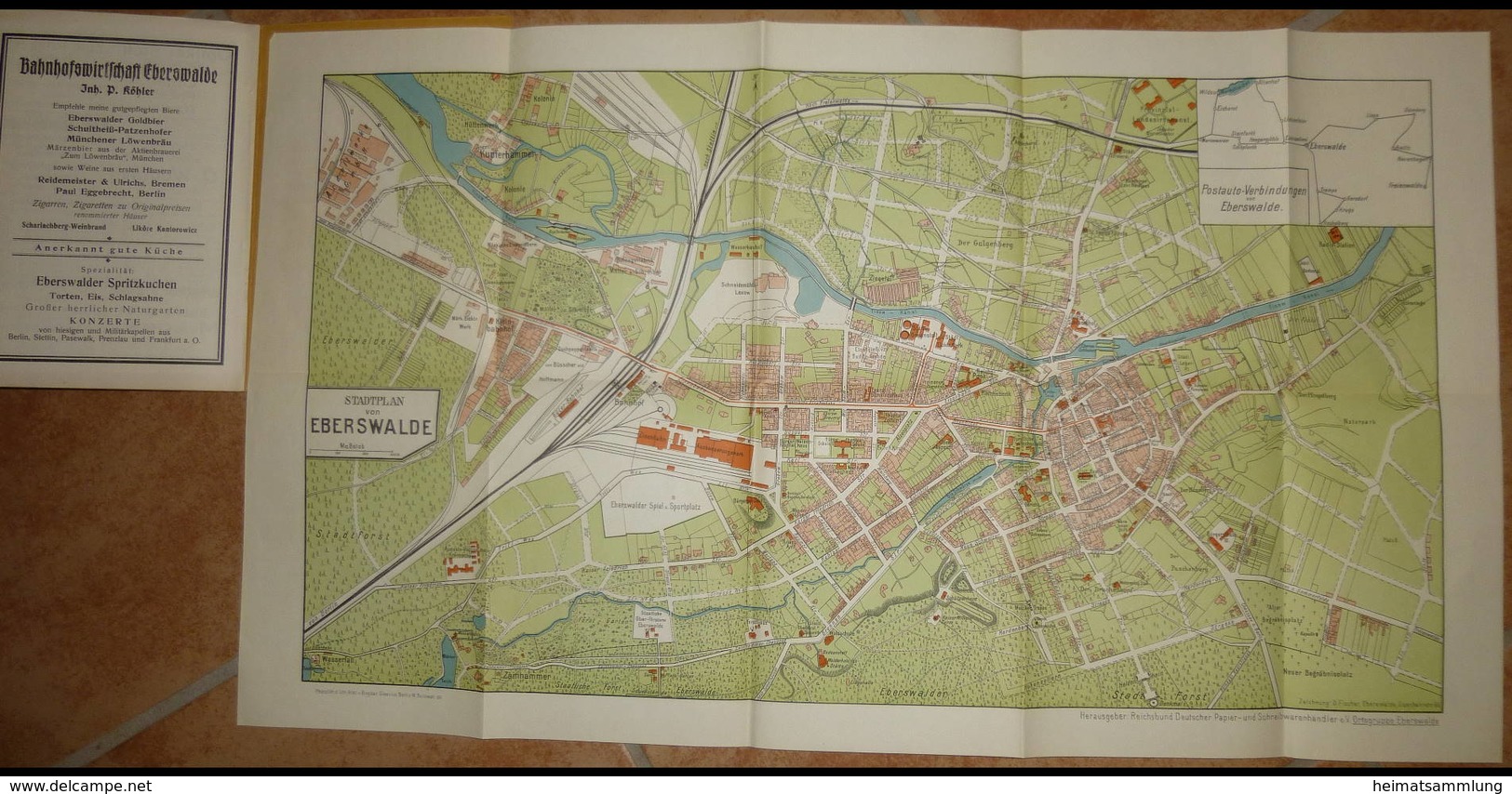 Stadtplan Von Eberswalde Mit Straßenbahn- Und Postautolinien Nebst Fahrplan Derselben Sowie Verzeichnis Der Abfahrenden - Dépliants Turistici