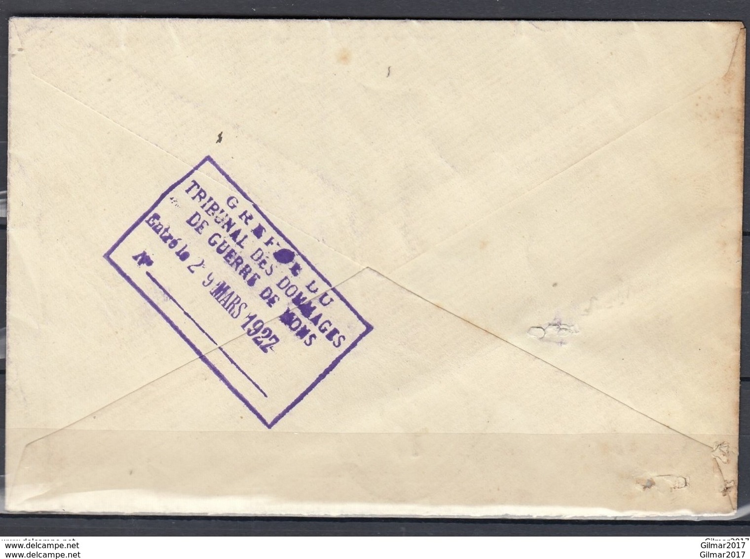 Aangetekende Brief Van Cuesmes Naar Mons Tarif 1f RRR - 1922-1927 Houyoux