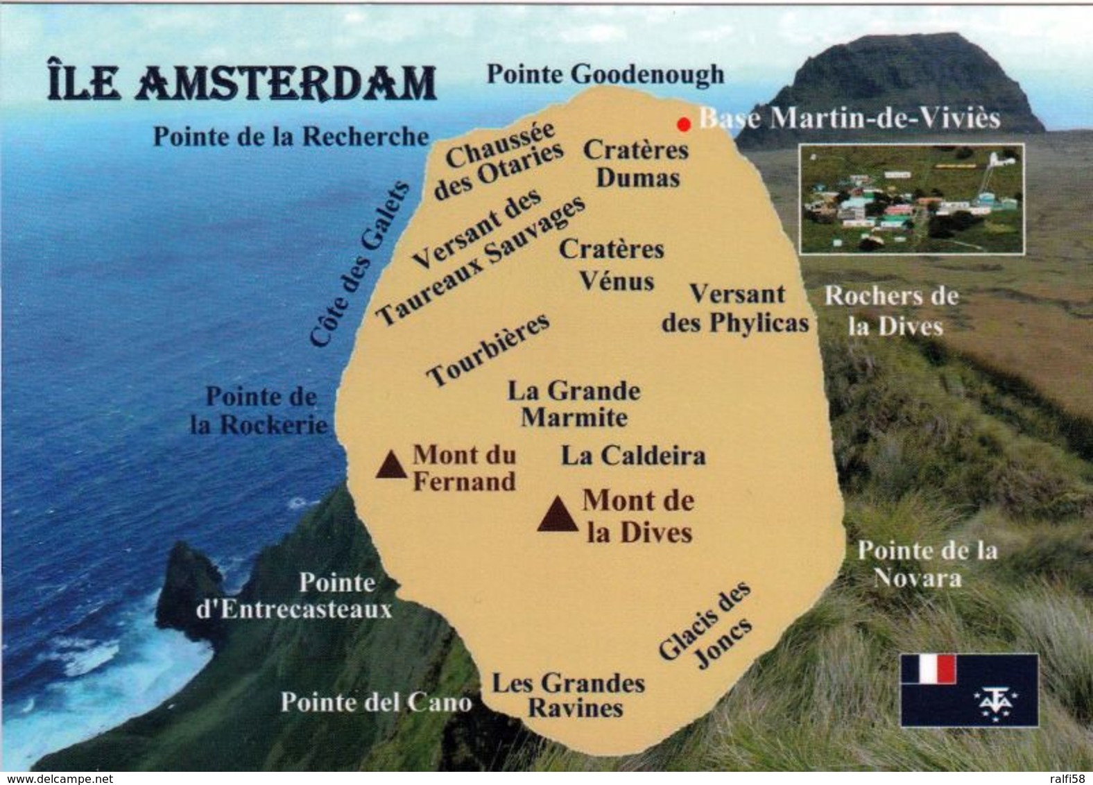 1 Map Of Ile Amsterdam * 1 Ansichtskarte Mit Der Landkarte Der Insel Amsterdam - TAAF - Insel Im Indischen Ozean * - Landkarten