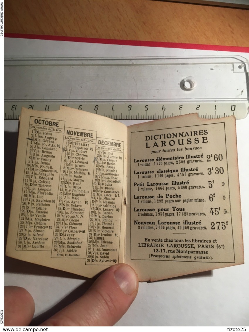 Mini Calendrier Publicitaire 1916 Petit Larousse Illustré Je Sème à Tout Vent Librairie à Paris Agenda Actu Militaria - Petit Format : 1921-40