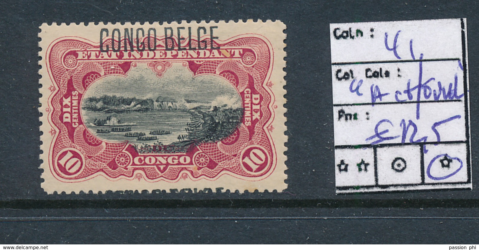 BELGIAN CONGO 1909 ISSUE "TYPO" COB 41 LH PLATE POSITION  NUMBER 5 "A CHEVAL" - Unused Stamps