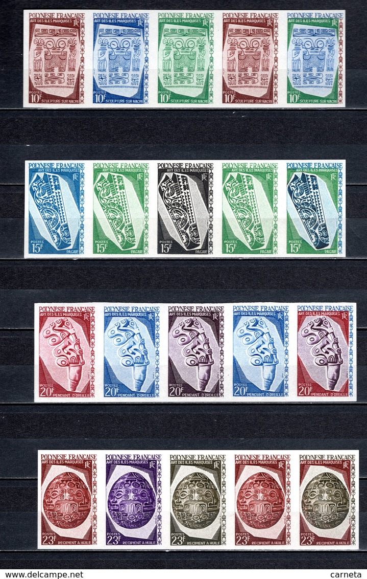 POLYNESIE N° 52 à 59  ESSAI DE COULEUR BANDE DE CINQ TIMBRES  NON DENTELES  NEUFS SANS CHARNIERE COTE ? € ARTS - Imperforates, Proofs & Errors