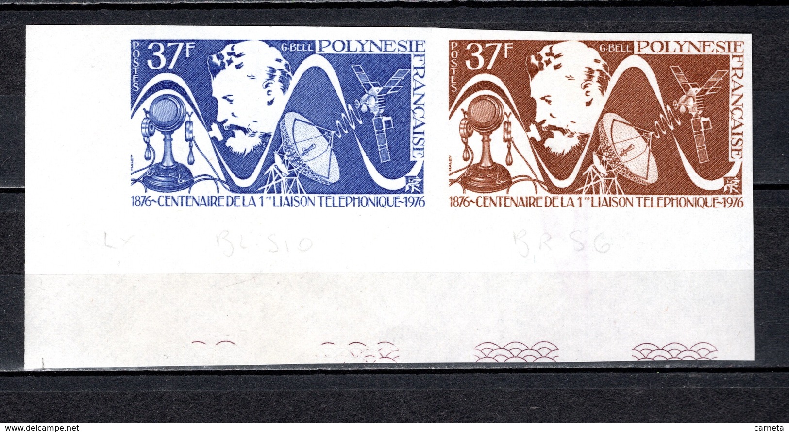 POLYNESIE   N° 110  ESSAI DE COULEUR NON DENTELES EN PAIRE  NEUFS SANS CHARNIERE COTE ? €  LIAISON TELEPHONIQUE  ESPACE - Imperforates, Proofs & Errors