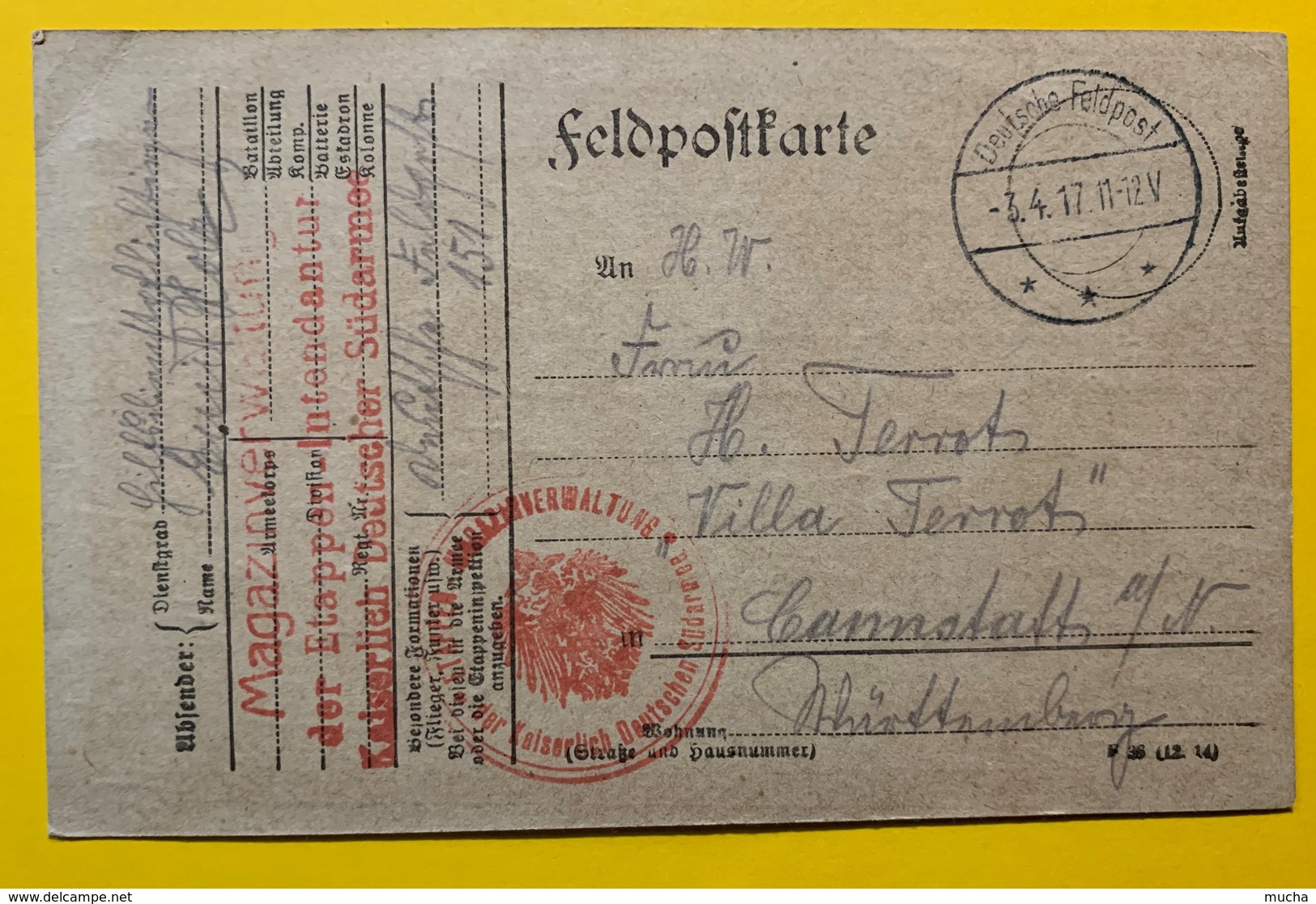 9730 - Feldpostkarte 03.04.1917 Kaiserlich Deutscher SudArmee - Lettres & Documents