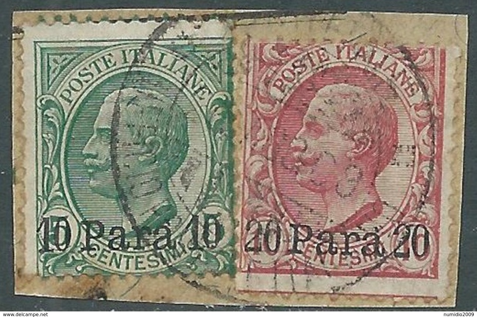 1907 LEVANTE ALBANIA USATO EFFIGIE 10 PA SU 5 CENT E 20 PA SU 10 CENT - RB38-6 - Albanie