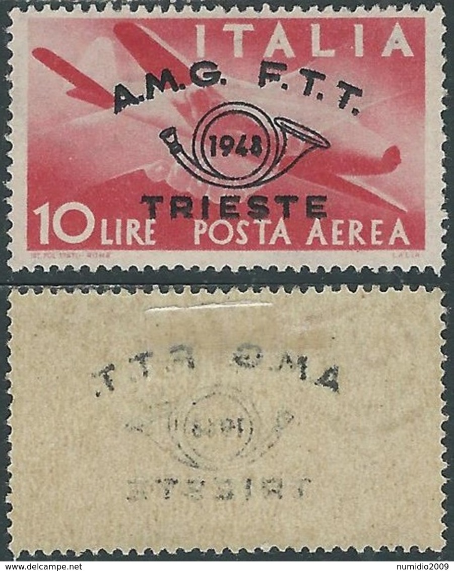 1948 TRIESTE A POSTA AEREA CONVEGNO FILATELICO 10 LIRE DECALCO MH * - RB33-5 - Luftpost