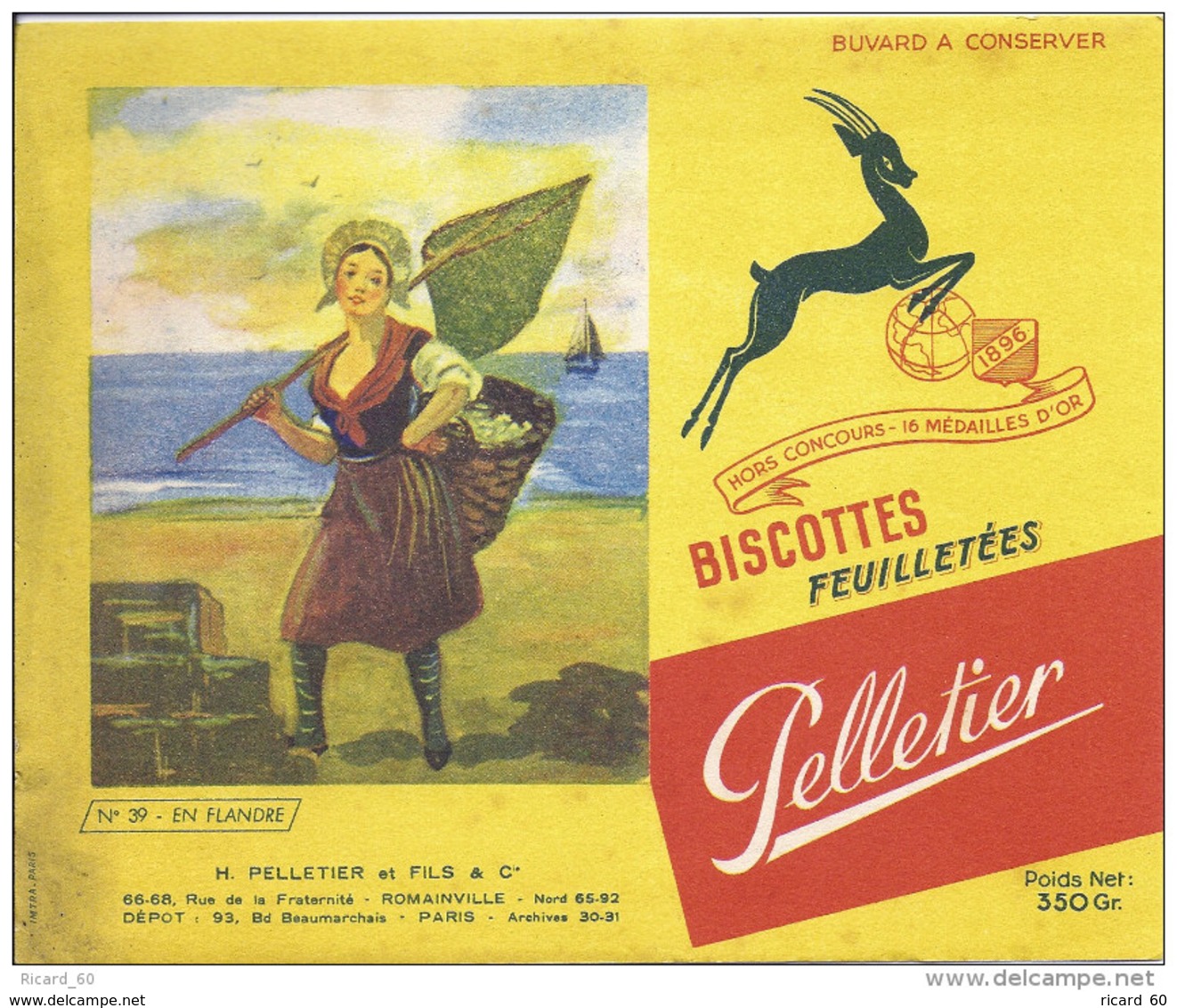 Buvard Biscottes Pelletier, En Flandres, Pêche à Pied, N°39 - Biscottes